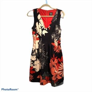Vince Camuto Fit and Flare Floral Vneck Dress